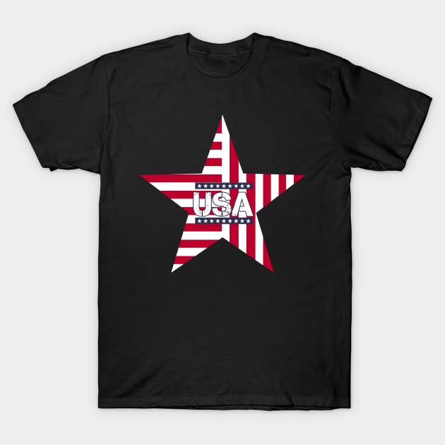 USA Red White Blue Flag Star T-Shirt by letnothingstopyou